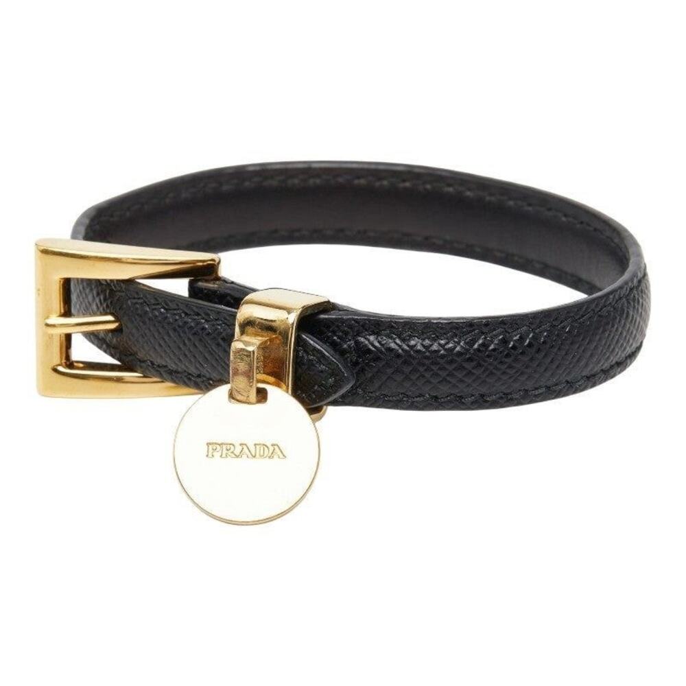 Prada Saffiano Leather Bracelet Black Plated